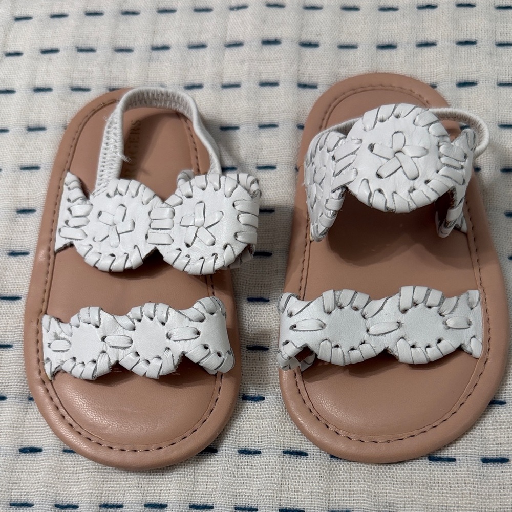 Jack Rogers Girls White Leather Whipstitched Sandals